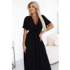 545 5 dluga sukienka z plisowanym dekoltem i wiazaniem czarna 19267