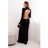 slo pl Damska dlha viskozova saty s golierom a odhalenymi chrbtom cierna 35578 2