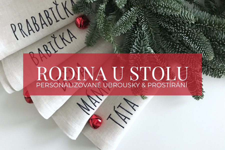 personalizované prostírání a ubrousky s výšivkou jména nebo textu na přání