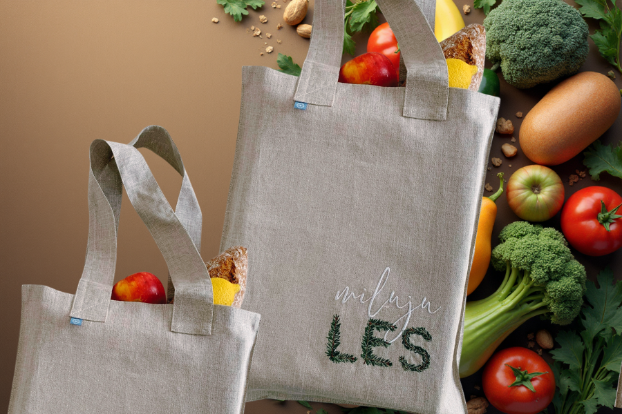 lněná nákupní taška s výšivkou