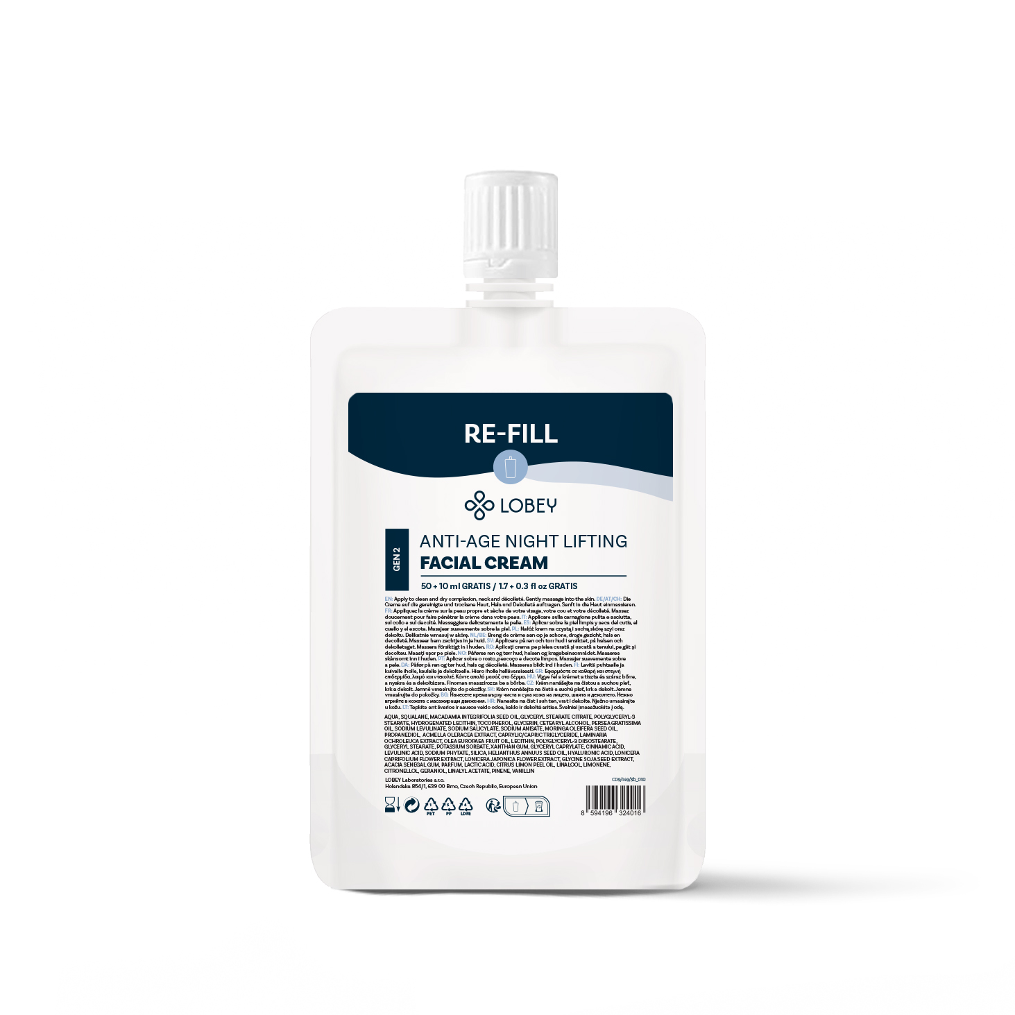 LOBEY® Classic Náhradní náplň Noční vyhlazující pleťový krém 50 ml + 10 ml GRATIS