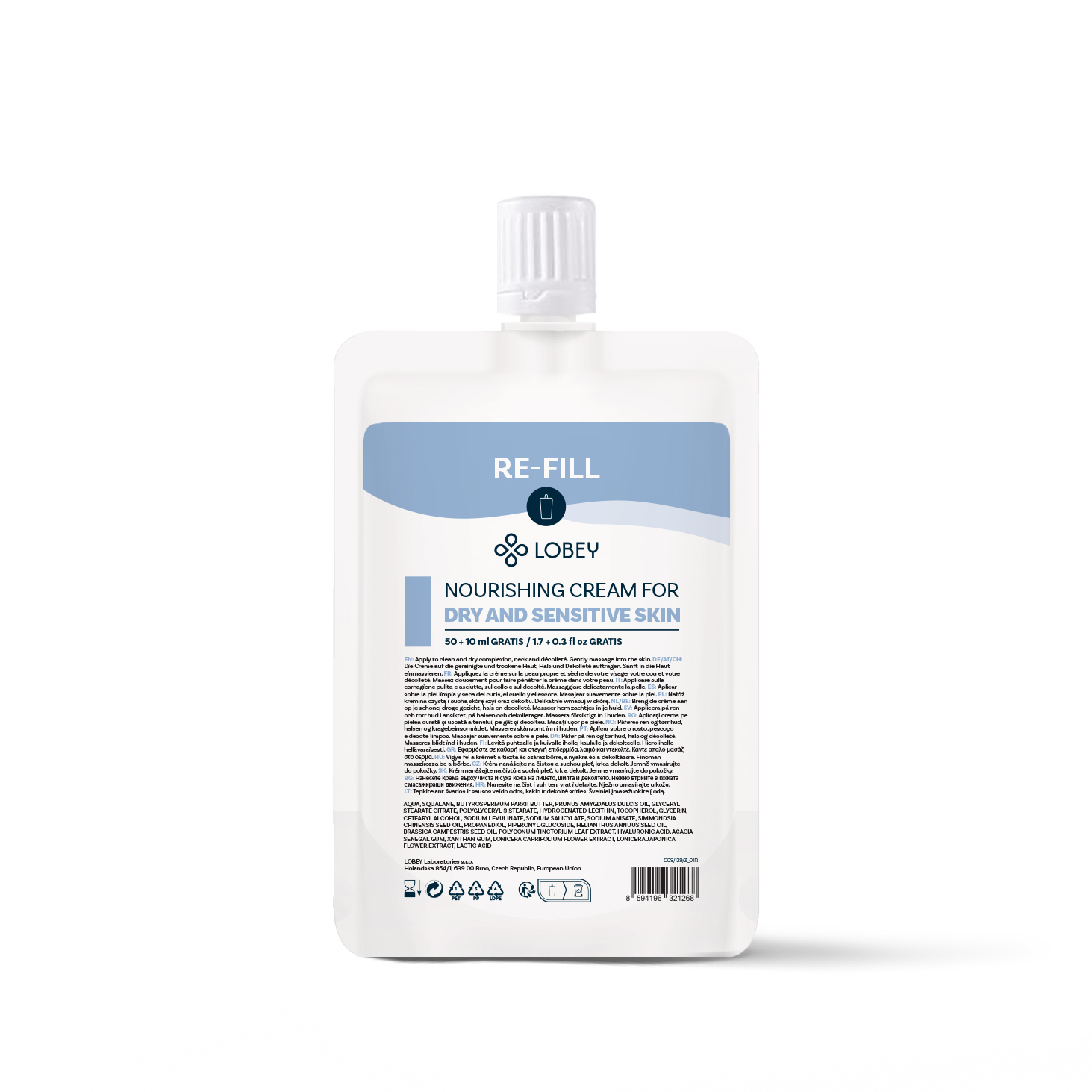 LOBEY® Classic Náhradní náplň Vyživující krém na suchou a citlivou pleť 50 ml + 10 ml GRATIS