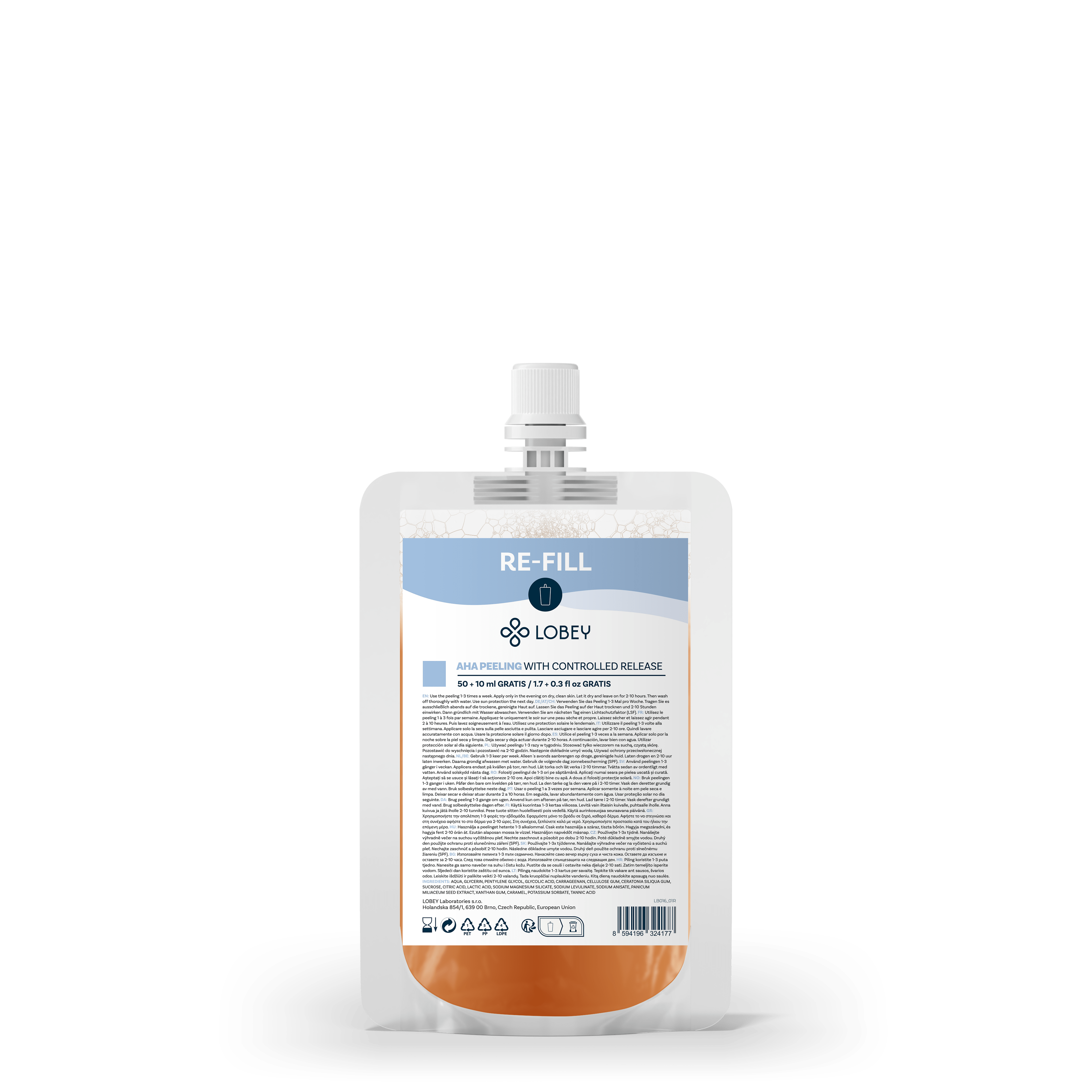 LOBEY® Classic Náhradná náplň AHA Peeling s postupným uvolňováním 50 ml + 10 ml GRATIS