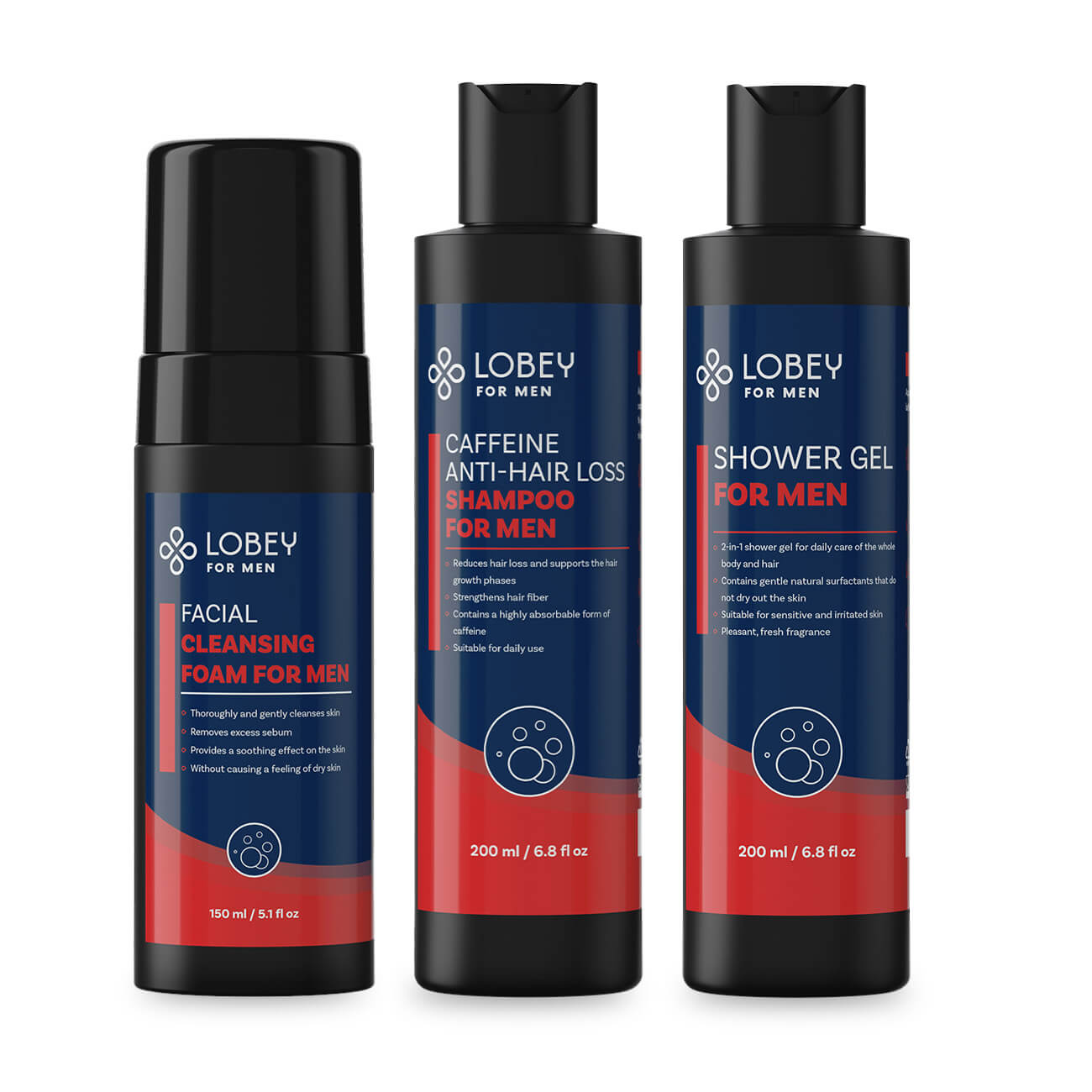 LOBEY Balíček do sprchy pro muže | obličej, tělo a vlasy