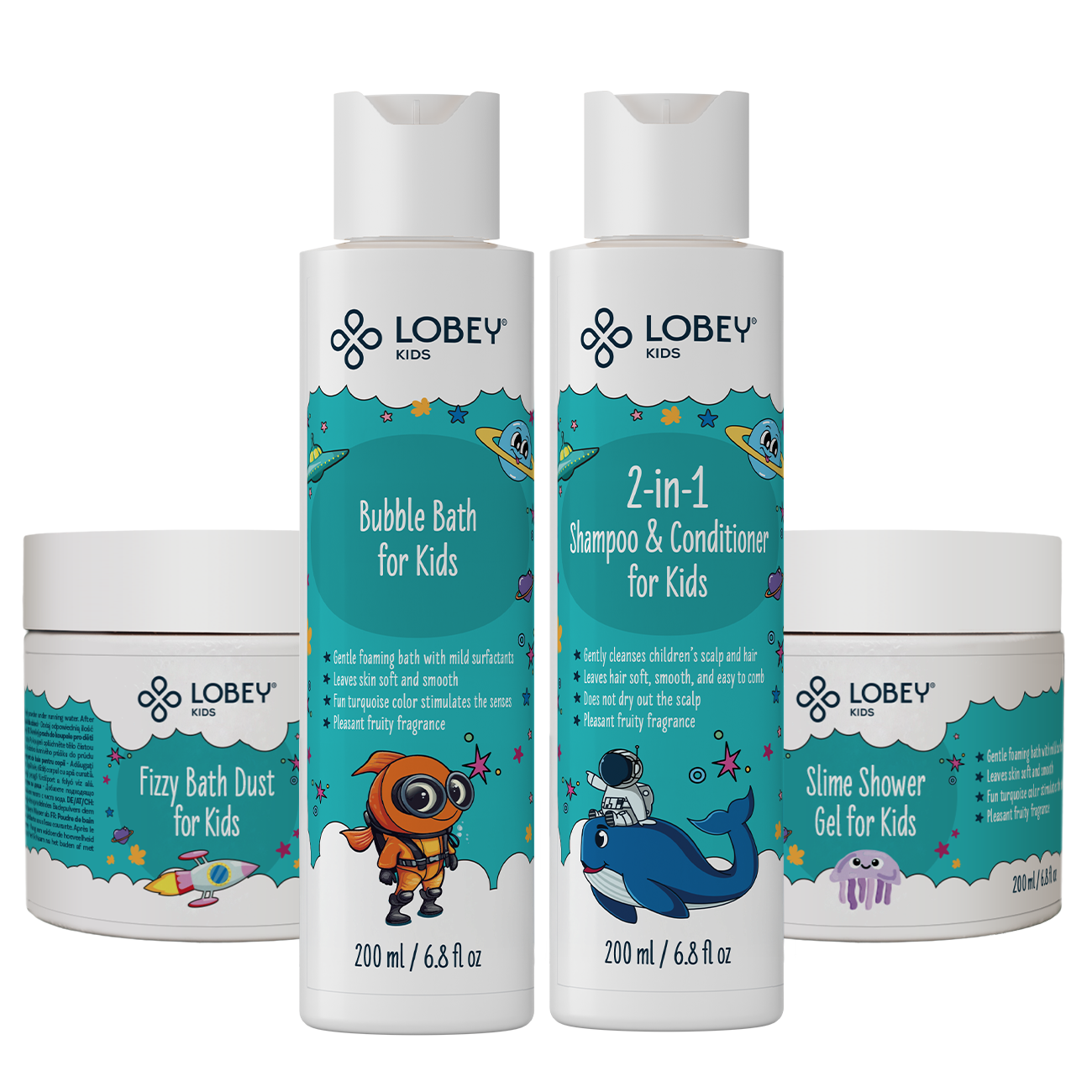 LOBEY® Kids Akční balíček pro děti Zábava do vany | pěna, sliz, šampon a prach