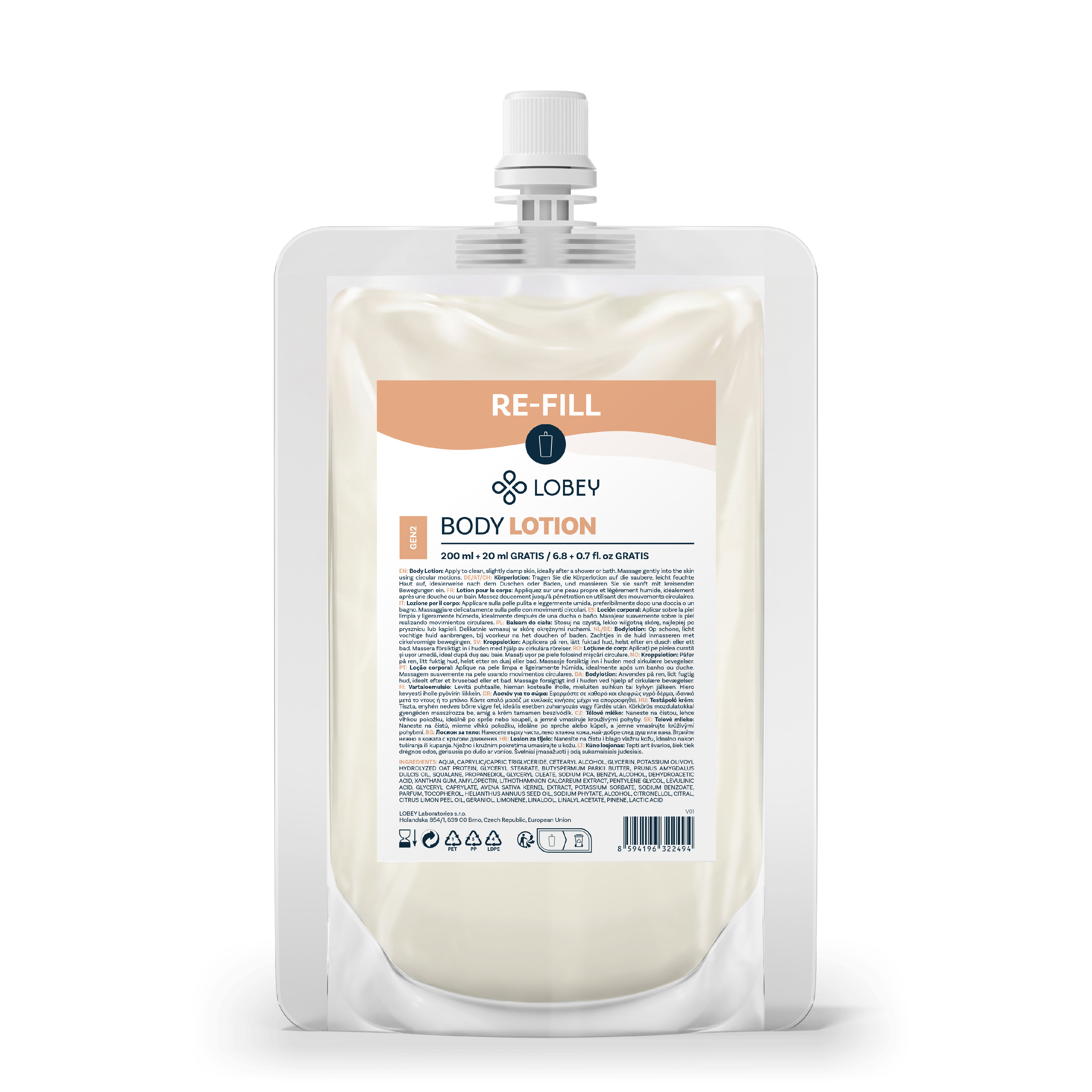 LOBEY® Classic Náhradní náplň Tělové mléko 200 ml + 20 ml GRATIS