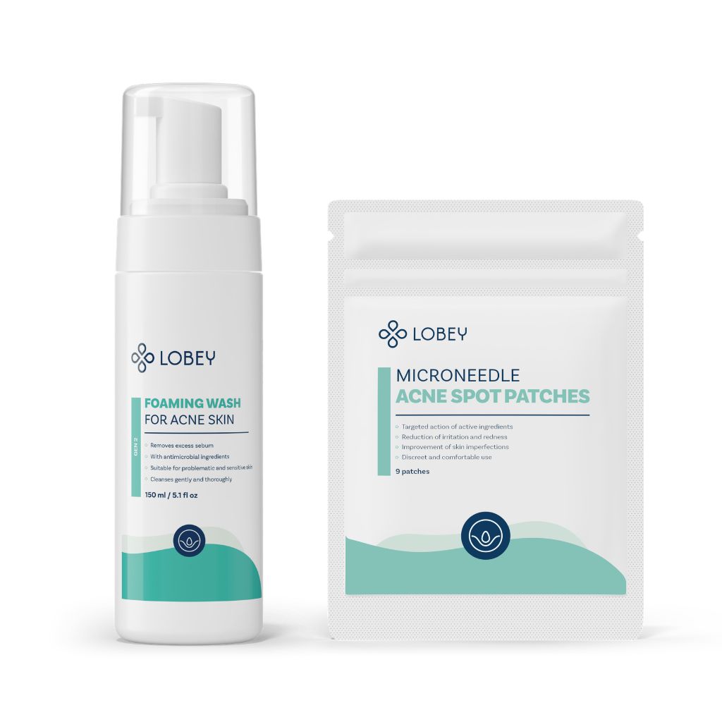 LOBEY® Classic Balíček Záchrana při akné | Čisticí pěna + náplasti