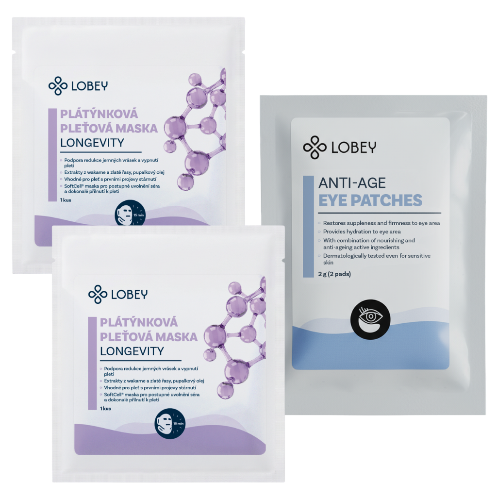 LOBEY Balíček Anti-age: 2× maska Longevity & 1× anti-age polštářky pod oči