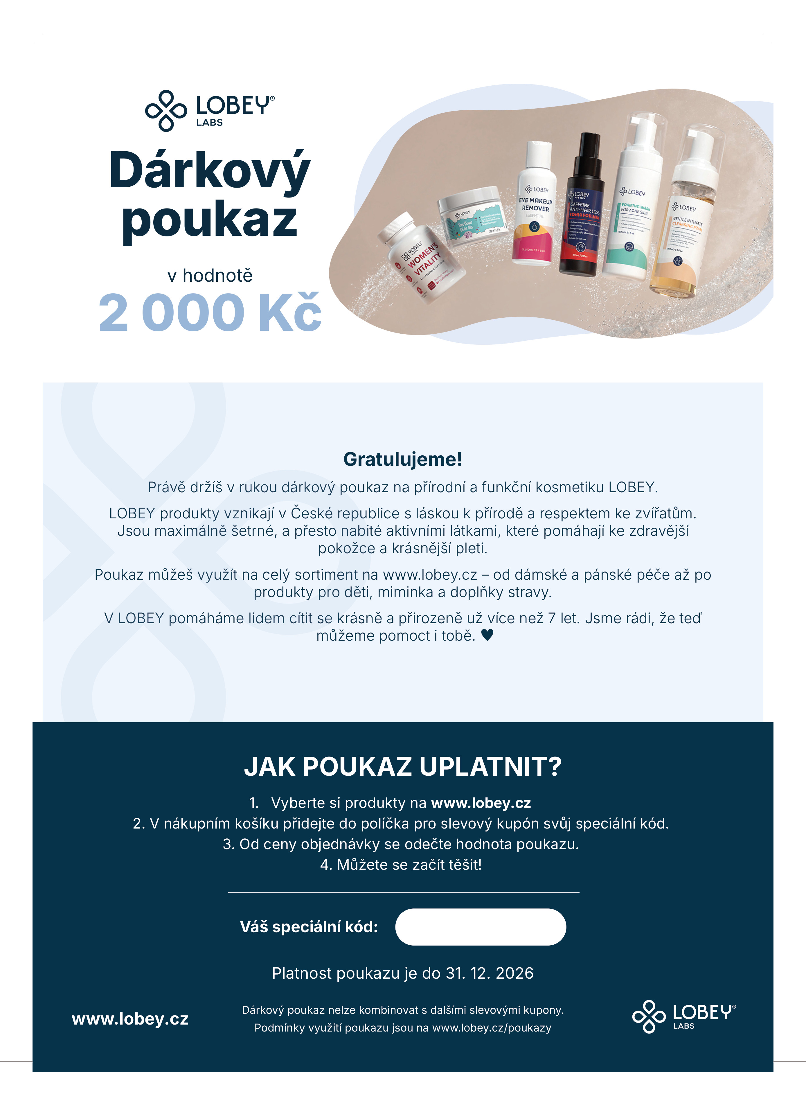 LOBEY® Laboratories Dárkový poukaz 2 000 Kč - elektronicky