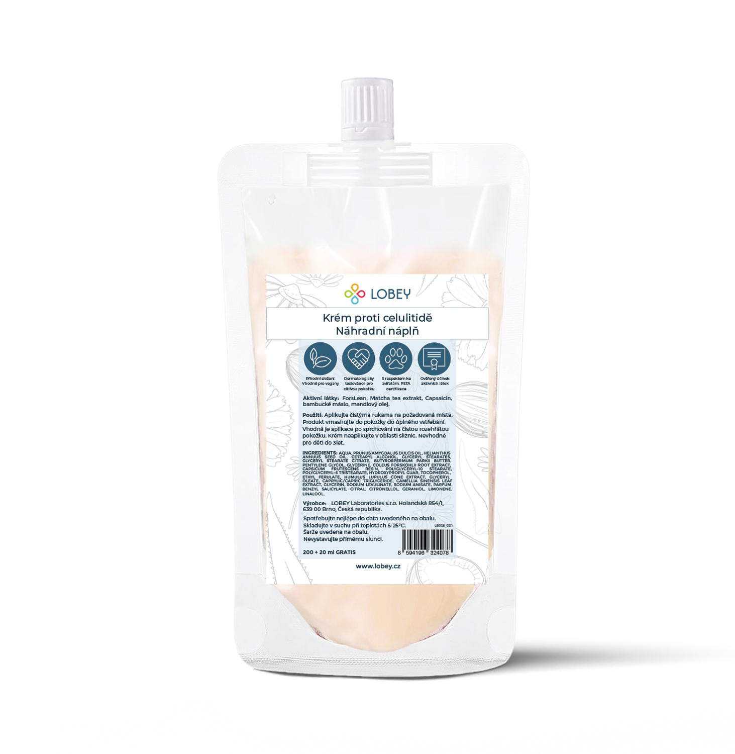 LOBEY® Classic Náhradní náplň Krém proti celulitidě 200 ml + 20 ml GRATIS