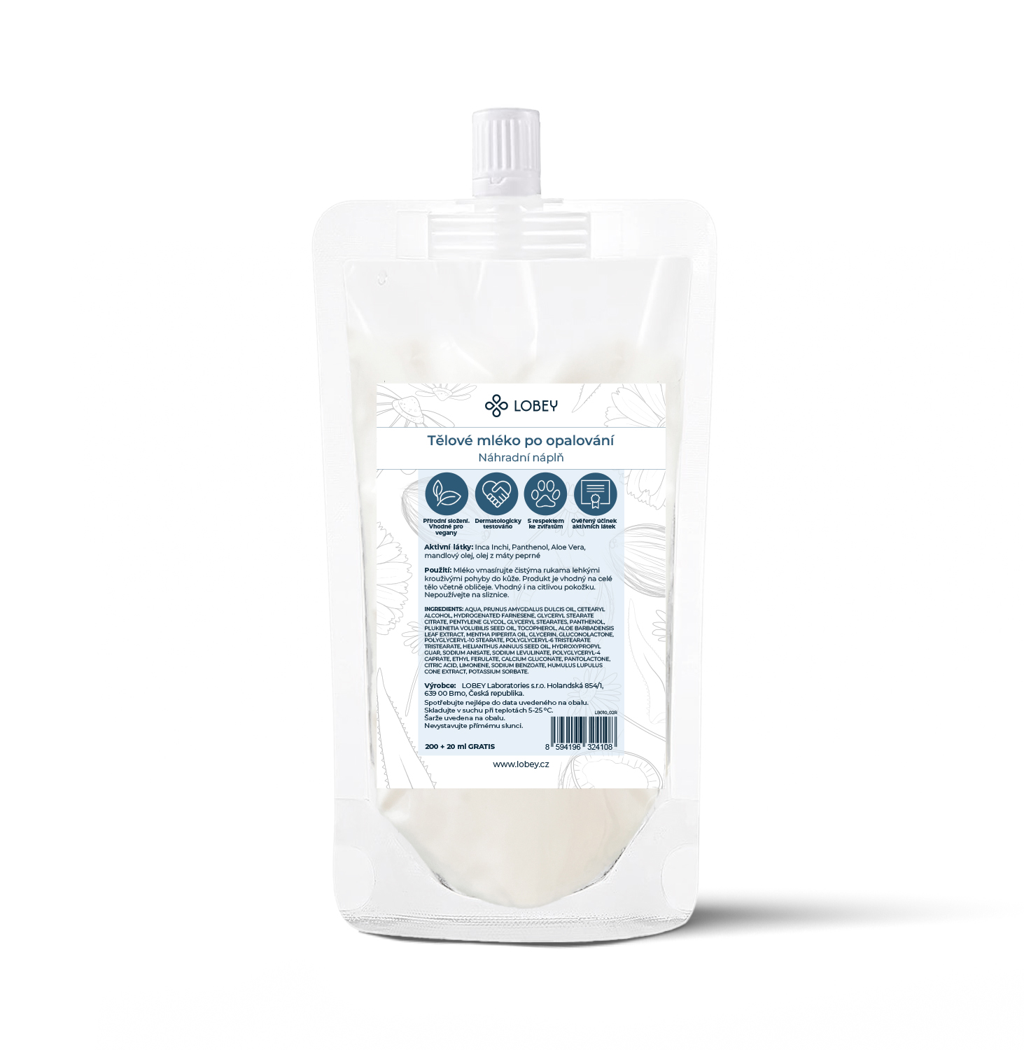 LOBEY® Classic Náhradní náplň Mléko po opalování 200 ml + 20 ml GRATIS