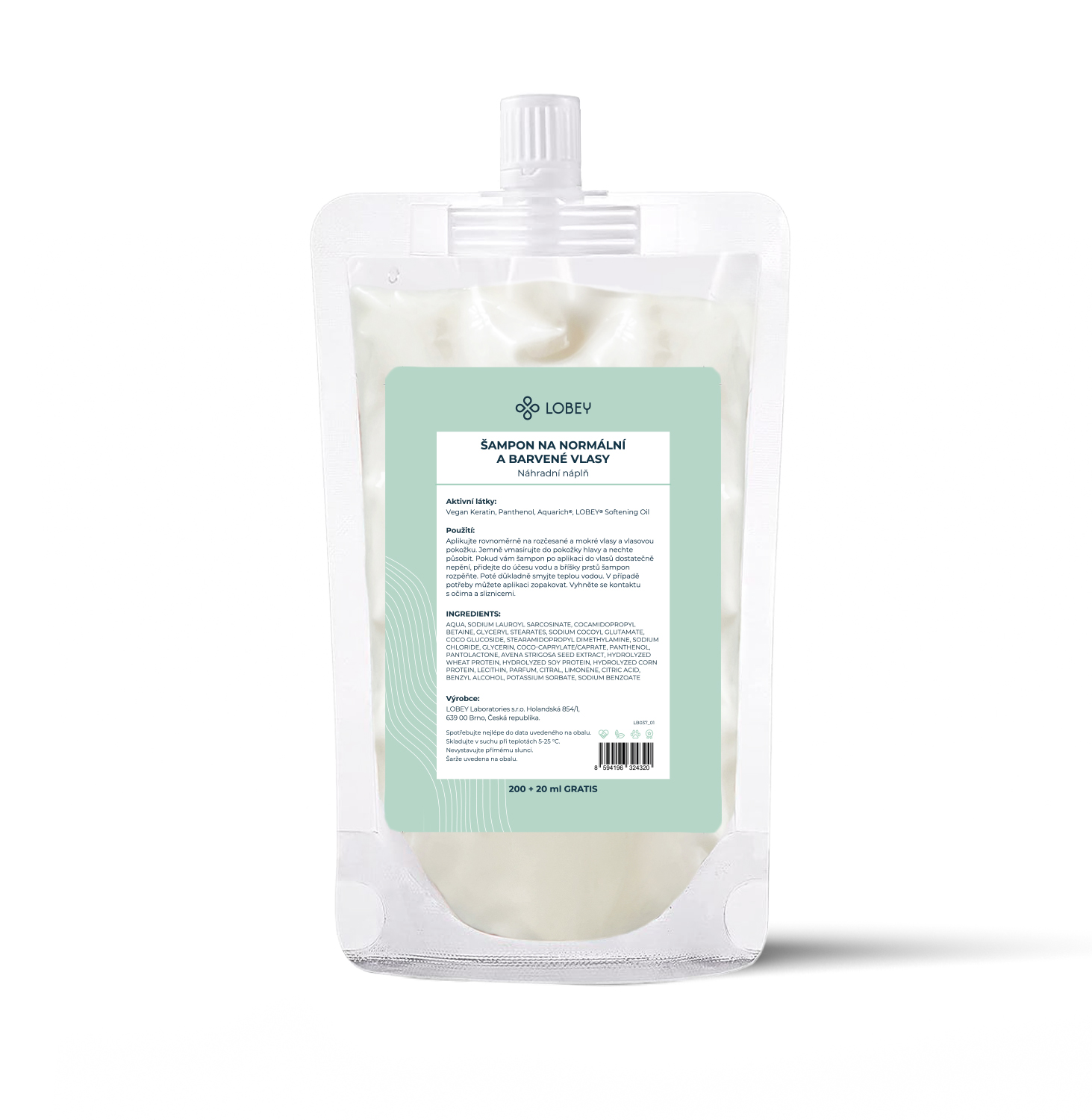 LOBEY® Classic Náhradní náplň Šampon na normální a barvené vlasy 200 ml + 20 ml GRATIS