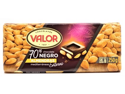 Čokoláda Valor hořká 70% s mandlemi 250g