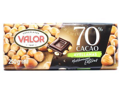 Čokoláda Valor hořká 70% s lískovými oříšky 250g
