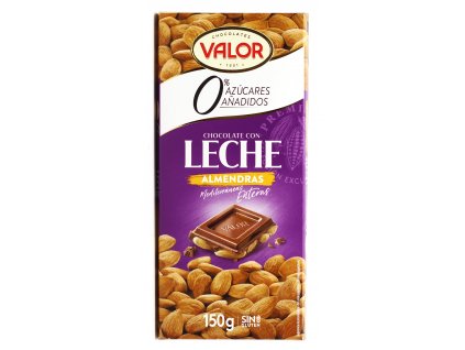 Čokoláda Valor mléčná s mandlemi BEZ CUKRU 150g