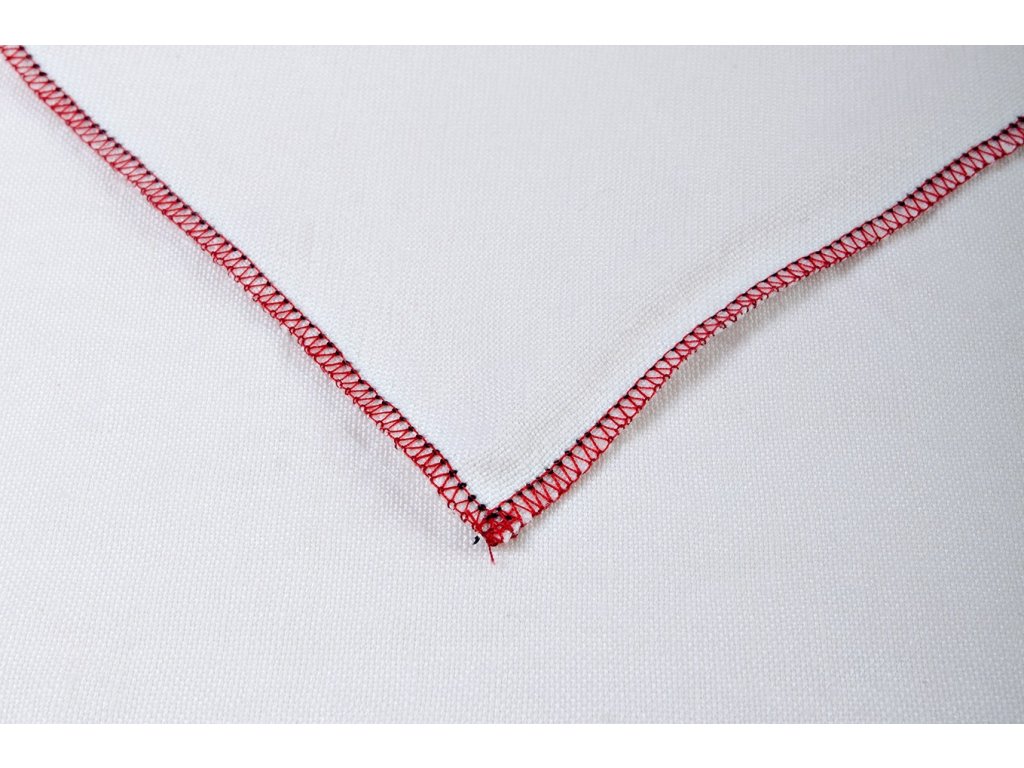 LeinenTischdecke - Gewaschenes weißes Leinen mit roten Nähten