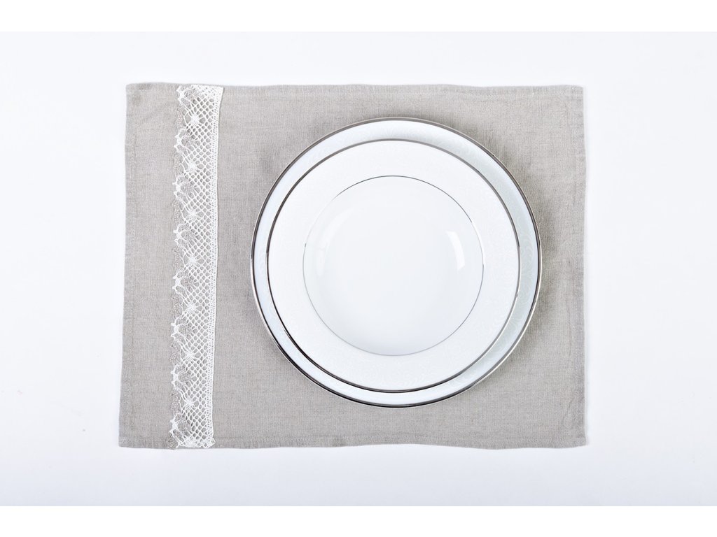 Placemats 2pcs - Washed unbleached linen with lace