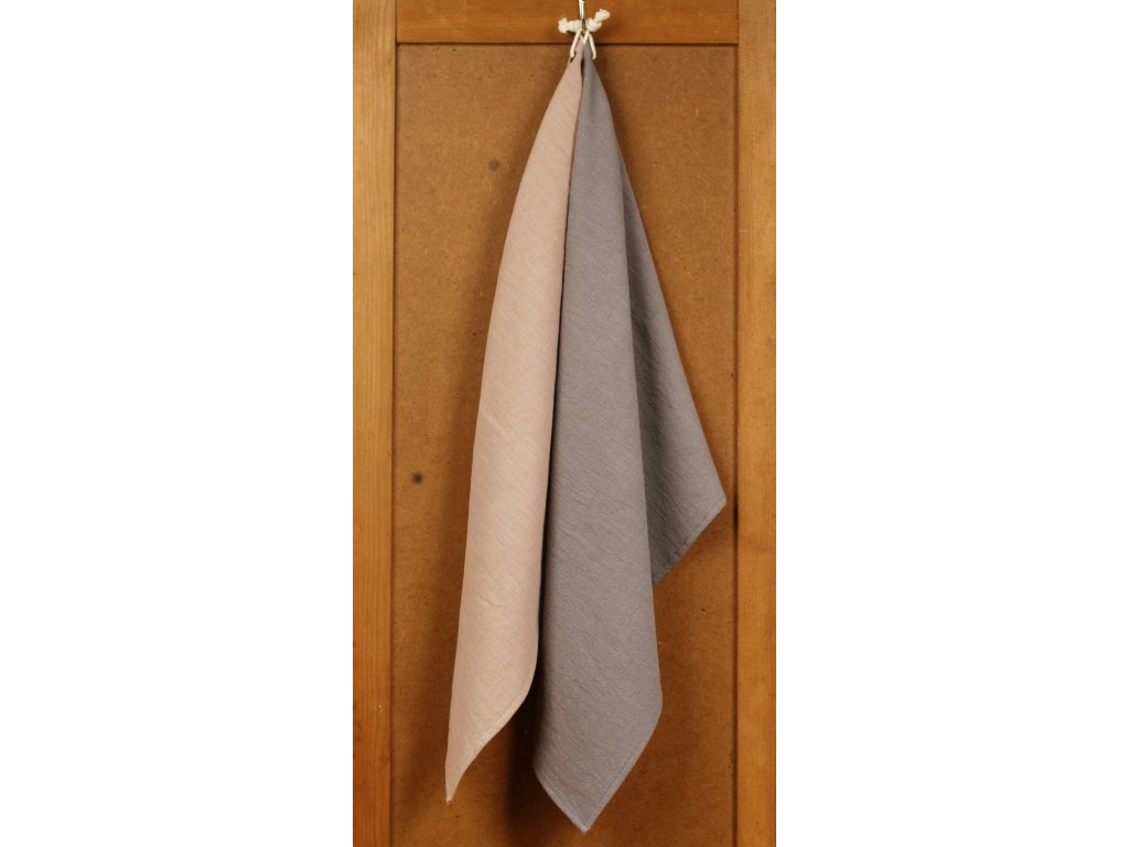 Linen Kitchen towel stonewashed old pink&gray, 2pcs