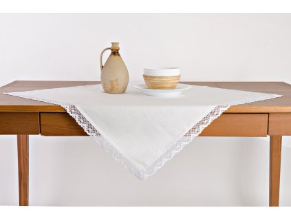 Bavlnený obrus - Biela bavlna s bielou čipkou