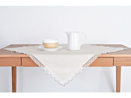 Ľanový obrus - Režný ľan s ľanovou čipkou