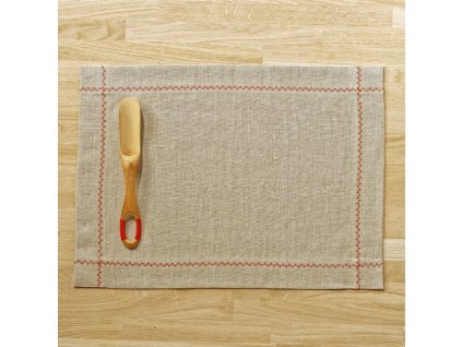 Tischsets 2er Set - Gewaschener grauer Leinen mit roter Stickerei