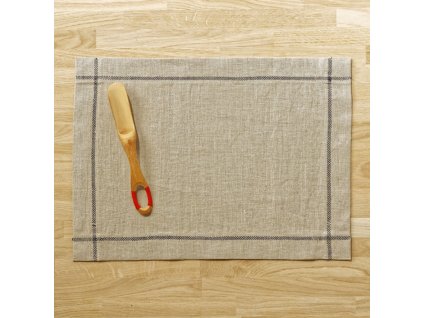 Tischsets 2er Set  - Gewaschener grauer Leinen mit blauer Stickerei