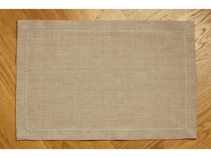 Tischsets 2er Set  - Gewaschener grauer Leinen mit grüner Stickerei