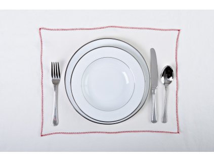 Tischsets 2er Set - Gewaschenes weißes Leinen mit roten Nähten