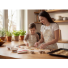 Nano Banana Change the fabric pattern on womans apron in same pattern like kids apron 3