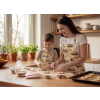 Nano Banana Change the fabric pattern on womans apron in same pattern like kids apron 2