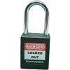 Lockout Tagout zámok 38 mm, oceľový strmeň ⌀ 6mm, nylonové telo (nevodivé), rovná hrana, EN štítok