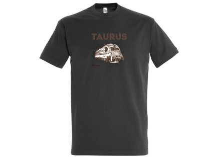 Bavlněné triko Taurus šedé, retro potisk