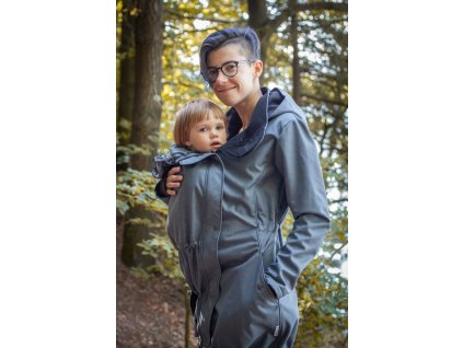 Dámský softshellový kabát na nošení dětí - šedomodrý melír