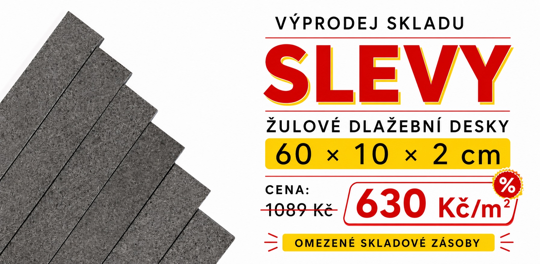 Žulové dlažební desky 60x10x2 cm