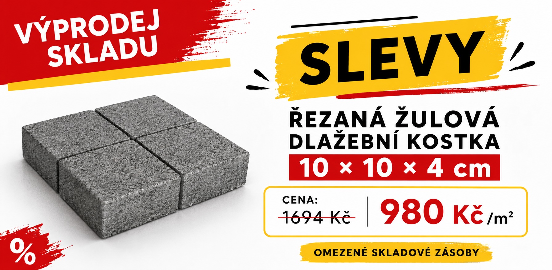 Řezaná žulová dlažební kostka 10×10×4 cm