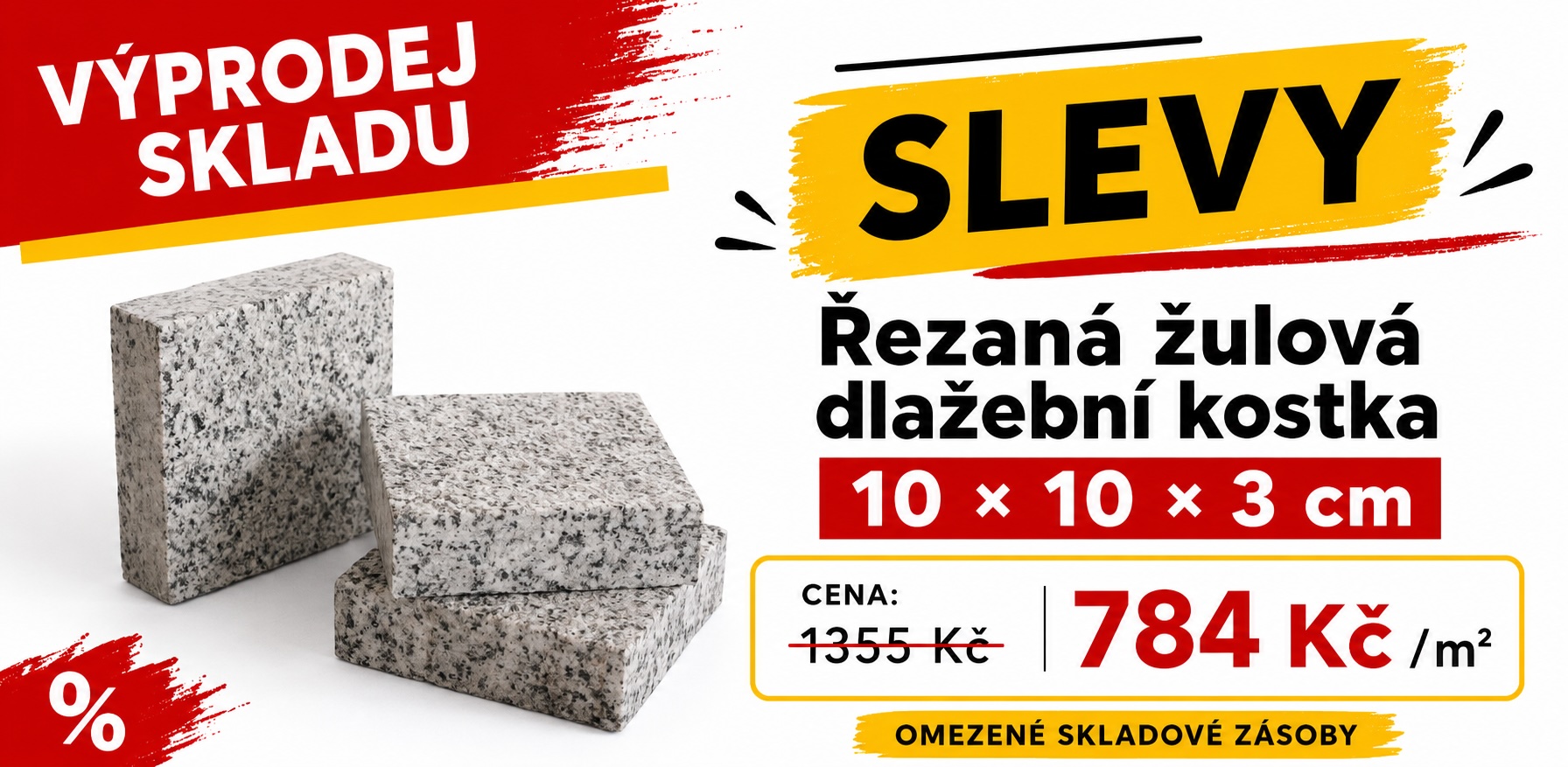 Řezaná žulová dlažební kostka 10×10×3 cm