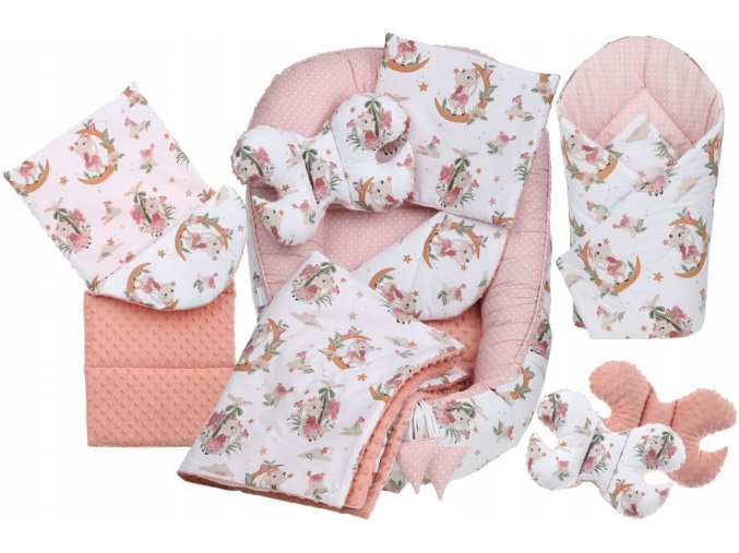 Oboustranné hnízdečko pro miminko kokon 7v1 set - Roztomilý králíček