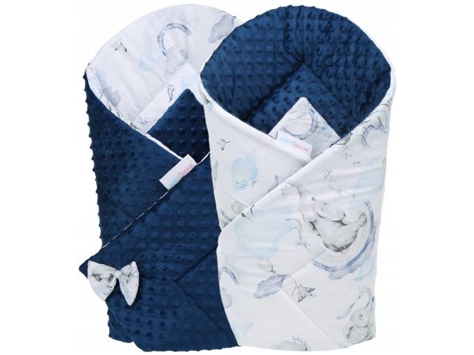 Oboustranná zavinovačka pro miminka MINKY 80x80 cm -  Slůně na obláčku modré