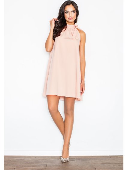 (Vel. XL) Růžové společenské šaty ke krku