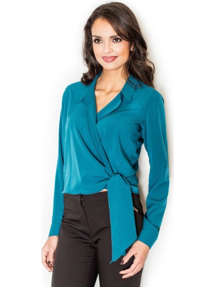 (Vel. L) Zelená halenka s ozdobnou mašlí