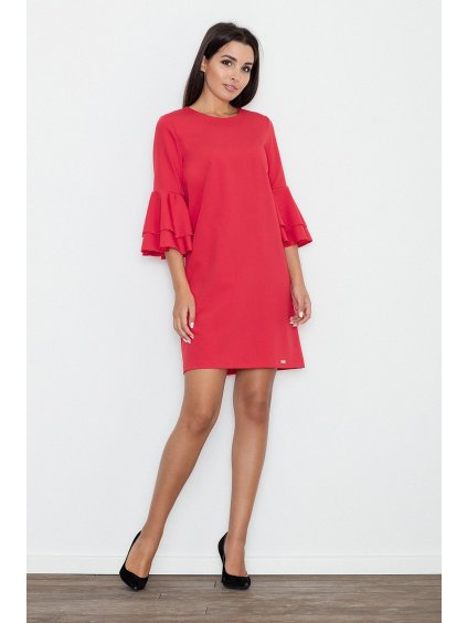 (Vel. XL) Červené volné šaty se zdobenými rukávy