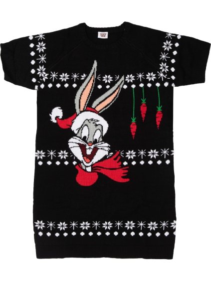 Černé pletené vánoční šaty Looney Tunes (Velikost M)
