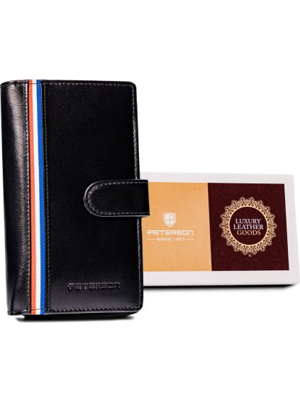 Peterson Černá kožená peněženka s pruhem Y351