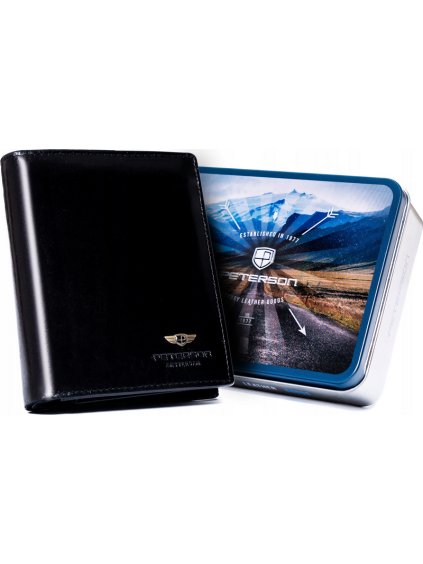 Peterson Černá hladká kožená otevřená peněženka W087