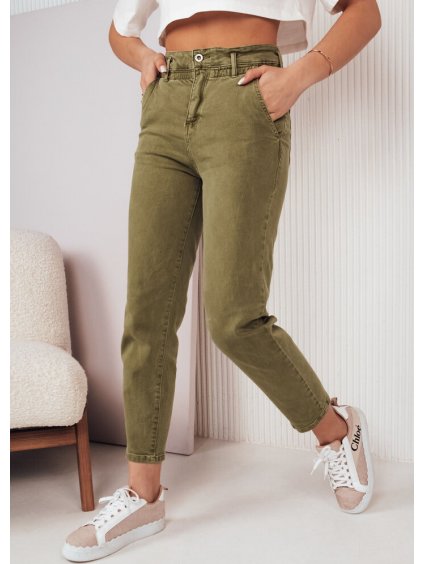 KHAKI ROVNÉ KALHOTY MOM FIT FINN