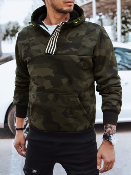 Zelená maskáčová pánská mikina s kapucí