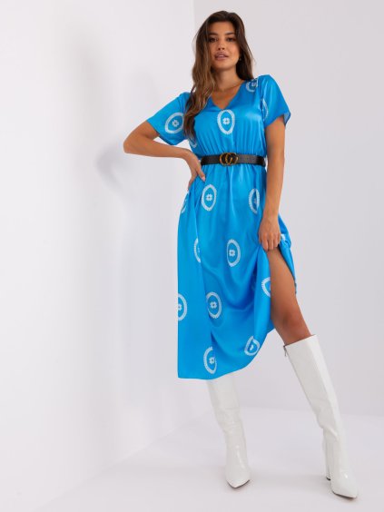 Tyrkysové midi šaty se vzorem (Velikost ONE SIZE)