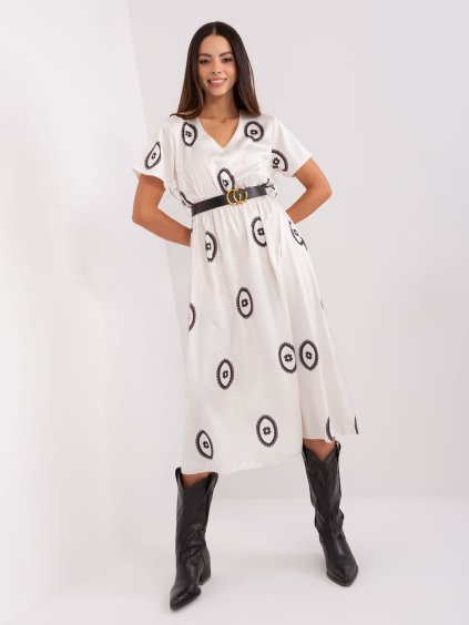 Smetanové midi šaty se vzorem