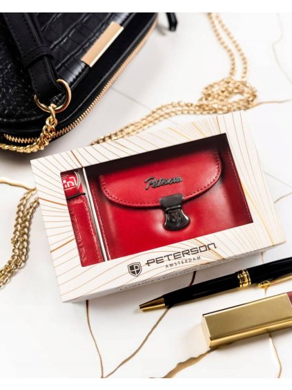 Peterson Červená střední kožená peněženka s klíčenkou Y396
