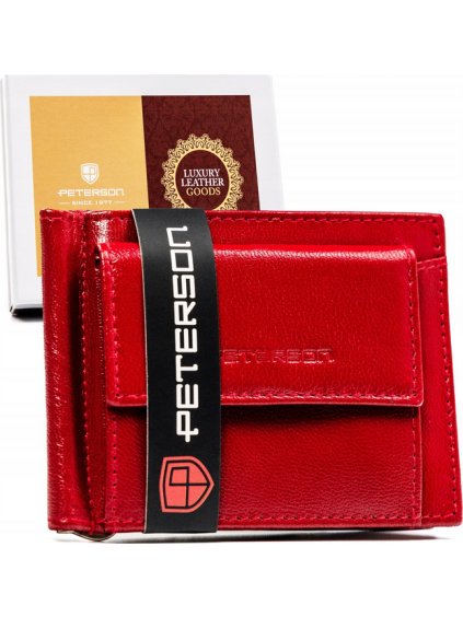 Peterson Červená malá kožená peněženka Y396